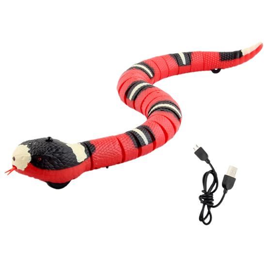 Schlangen-Katzenspielzeug, Schlangenform, S-förmig, bewegliche Zunge, schwingender Schwanz, Schlangenstreich-Requisite, erkennt automatisch Hindernisse, entkommt, interaktives Smart-Sensing-Spielzeug Snake