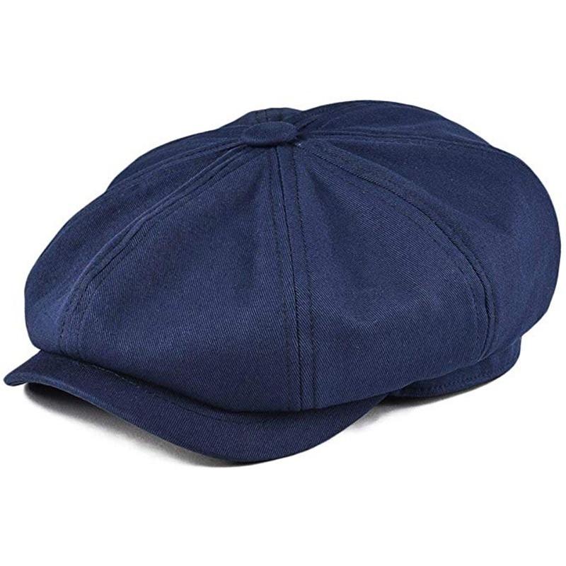Baumwoll-Baskenmütze für Herren, Newsboy-Mütze, Damenmode, Baskenmütze aus Baumwolle, flache Mütze L navy blau