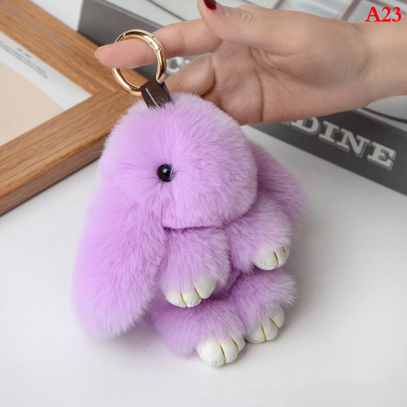 Kaninchen Schlüsselanhänger Ring Flauschiger Echter Pelz Pompon Hase Anhänger Schlüsselanhänger Anhänger Niedlicher Schlüsselring An Tasche Autoschlüssel Anhänger violett