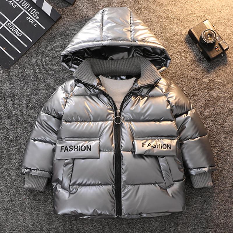 Kinderkleidung Daunen-Baumwolljacke für Jungen Winter warmer und dicker Mantel glänzende Oberbekleidung 100cm silber