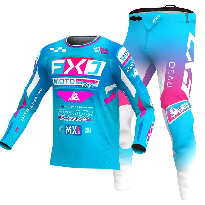 NEUES 2026 FXJ Enduro Motocross Trikot und Hose MX Ausrüstungsset Motorradbekleidung MTB Carracing Anzug Off Road Ausrüstung XXL - 38 rosa