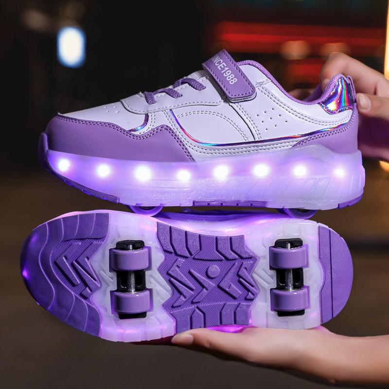 Neue Ausreißer-Schuhe Vierrad-Rollschuhe Jungen Kinderschuhe mit Rädern Mädchen Schlittschuhe 35