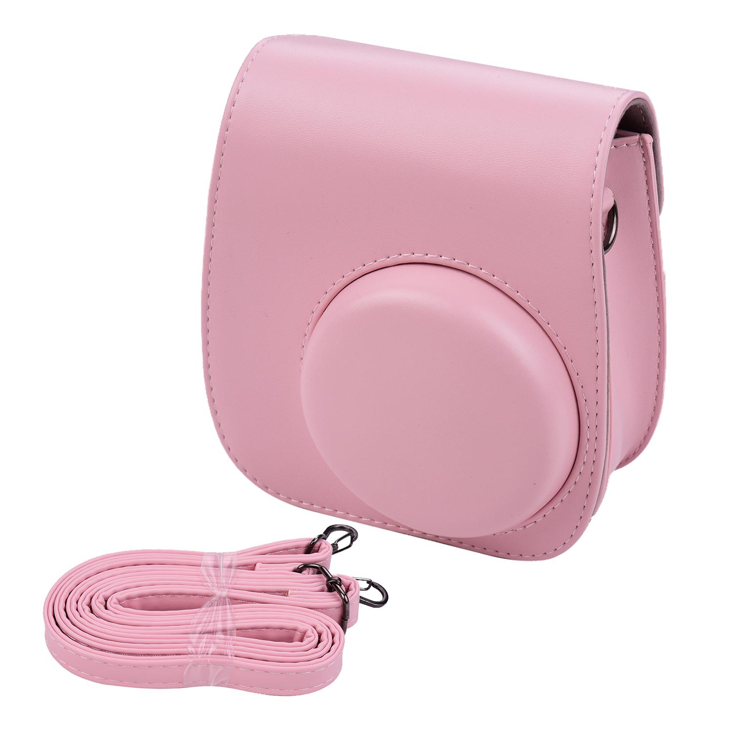 Tragbare Sofortbildkamera-Tasche aus PU-Leder mit Schultergurt, kompatibel mit Fujifilm rosa