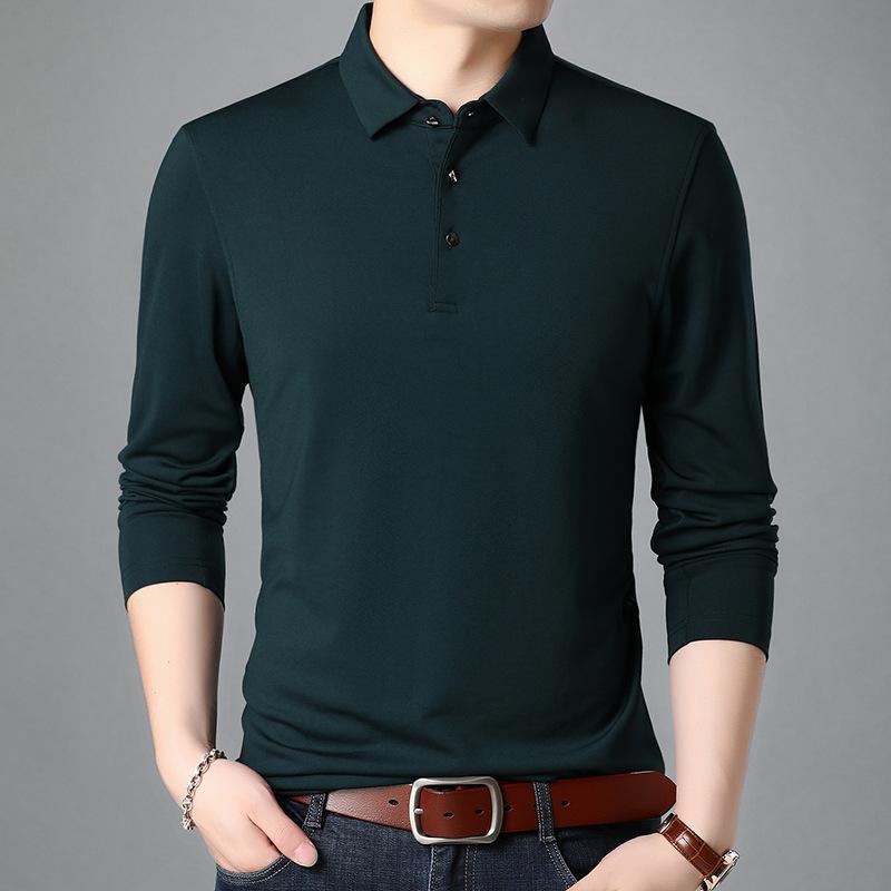 Herbst Top Revers Langarm T-Shirt Männlich Junge und Mittleren Alters Lose Einfarbig T-Shirt Revers T-Shirt XL