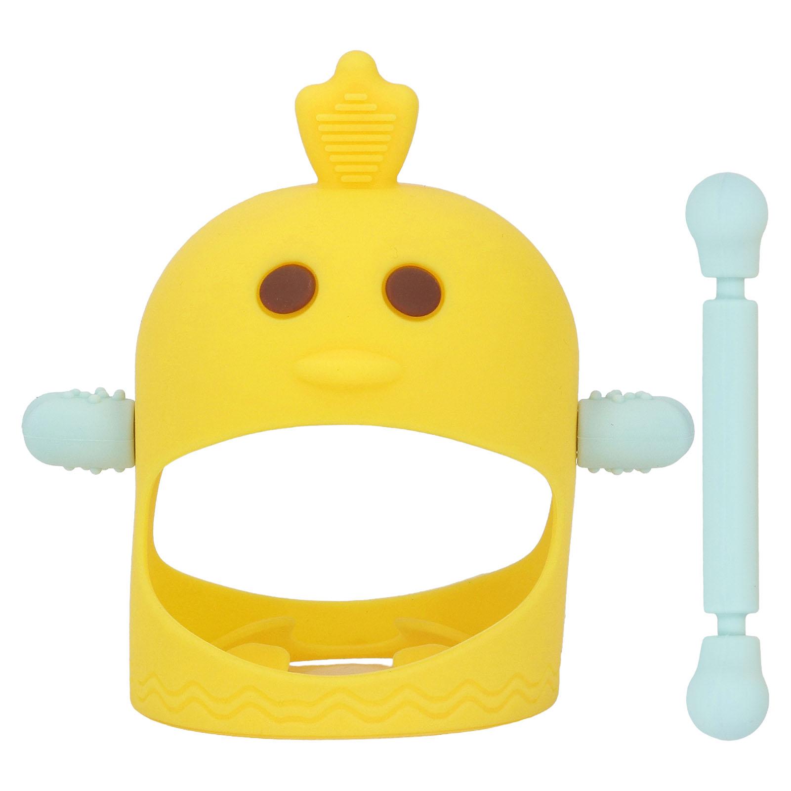 Hand Schnuller Silikon Niedliche Kükenform Baby Beißring Beruhigender Schnuller mit 2 Beißringstielen für zitronengelbe