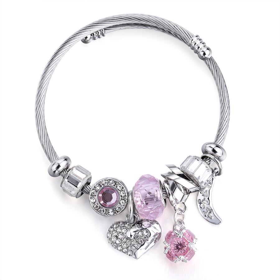 Liebe Herz Armband Kristall Perlen Charms Armbänder & Armreifen Modeschmuck Stahlkette Armband rosa
