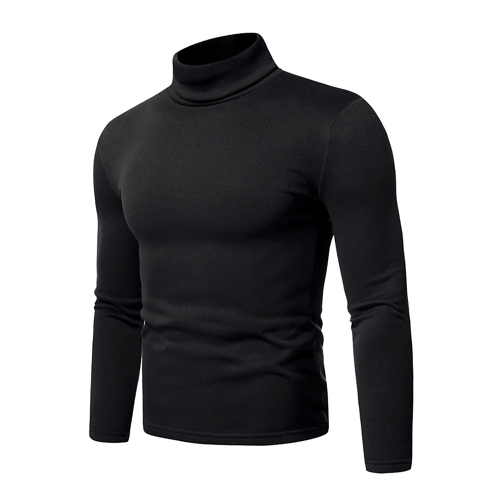 Herren-Bluse mit Rollkragen, langen Ärmeln, einfarbig, Stretch, Slim-Fit-Bluse L schwarz