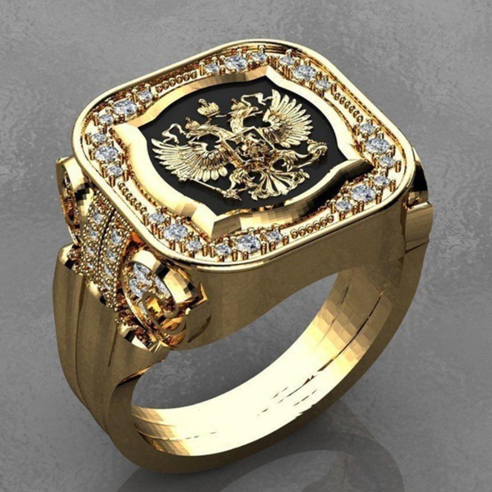 Neuer Einfacher Retro Mode Herrenschmuck Luxus Zirkonia Stempelring Herren Abzeichenring Punk Straße Nische Trend Party Schmuck Geschenke 13 beige