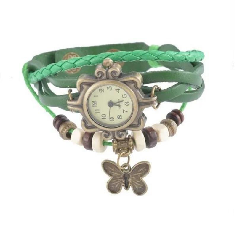Damenmode Vintage Butterfly Drop Lederarmbanduhr Wickeluhr grün