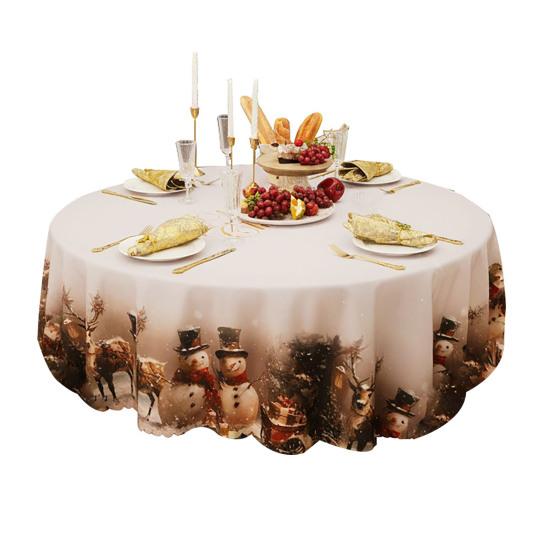 Weihnachtsrunde Tischdecke Winter Stechpalme Schneemann Tischdecke Dekorative Tischdecke Stoff für Drinnen Draußen Feiertagsparty Esstischdeko 120cm A