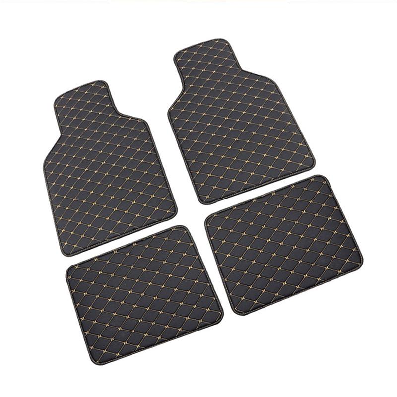 SEAMETAL Auto-Fußmatten 4-teilig, universelle Fußmatten aus PU-Leder, wasserdichte Auto-Fußmatten, Schutzteppich, vordere und hintere Matten, Auto-Zubehör-Set 4PCS/SET schwarz/gold