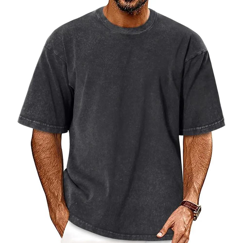 Herren Vintage Washed T-Shirt Baumwolle Atmungsaktiv Oversize Lässige Oberteile Einfarbige Herren Lockerer Schnitt Gemütliche T-Shirts Mode Streetwear XXXXXL schwarz