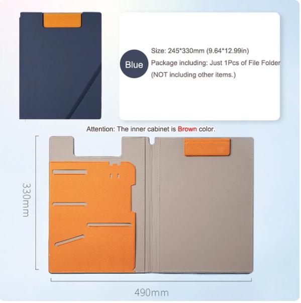 12,9x9,6 in A4 Leder Business Padfolio Portfolio Ordner Magnetische Zwischenablage Konferenz Ordner Dokument Karte Organizer Büro blau