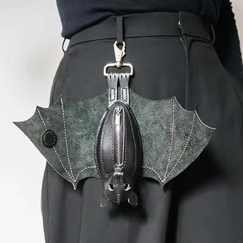 Fledermaus-Münzbörse aus PU-Leder mit Fledermaus-Schlüsselanhänger - Fledermaus-Themen-Münzbörse mit Reißverschluss, geeignet für Damenkleider und Fledermauskostüme gray