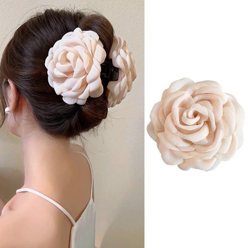 Elegante Stoff Rose Blume Haar Krallen Frauen Französisch Große Haar Clip Krabben Klemme Mode Kopfbedeckungen Shark Clip Mädchen Haar Zubehör beige