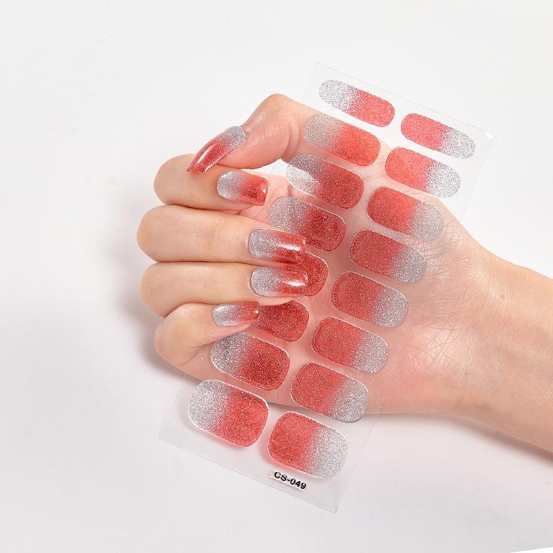16 Tipps Transparente, halbgehärtete Gel-Nagelpflasterstreifen Reine Farbe UV/LED-Backlampe Gel-Nagellack-Wraps Volldeckender Gel-Aufkleber CS-049