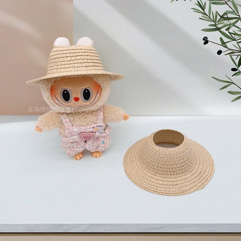 Labubu hohler Oberteil offener Strohhut Strickmütze Partykleid Accessoires rustikaler Stil Labubu Babykleidung Dekoration mit RX091 Shallow Khaki