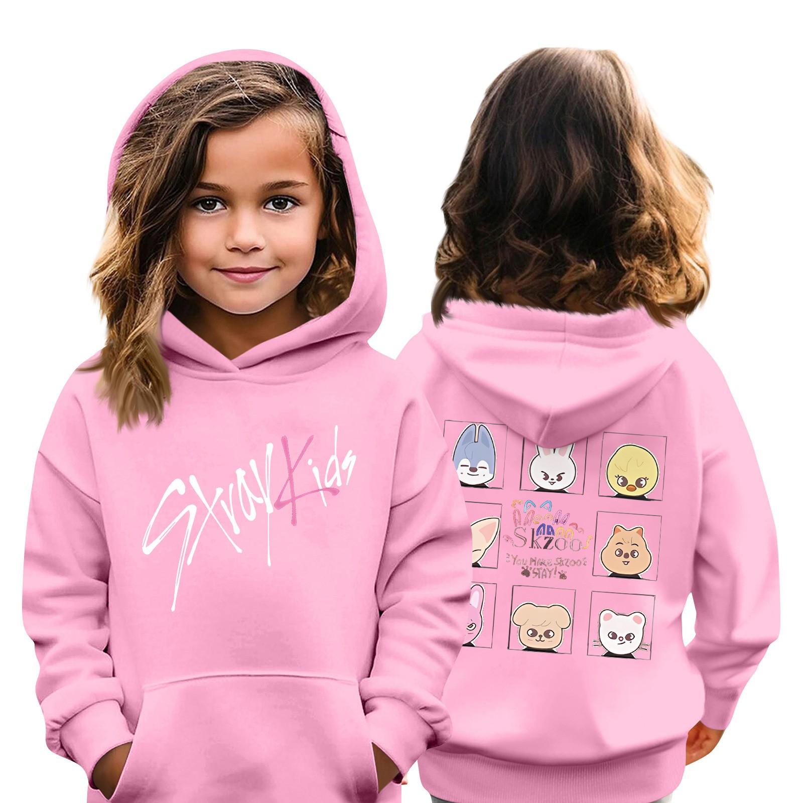 Kindermode Casual Top Stray Kids Korean Combo Printed Pullover Sweatshirt 150 rosa