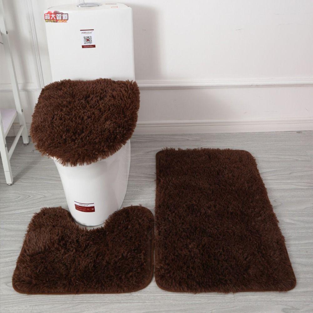 3 teile/satz Flauschige Haare Wc Deckel Abdeckung Teppiche Einfarbig Dusche Teppiche Sets Dusche Zimmer kaffeebraun