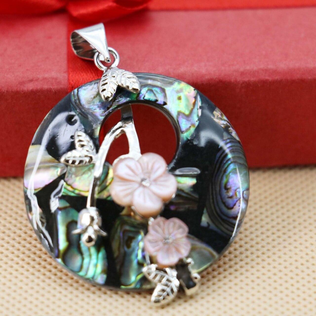 40mm Natürliche Runde Abalone Abalone Muschel Anhänger Sticken Blume Perlen Zubehör Paua Schmuck Machen Design DIY Schmuck