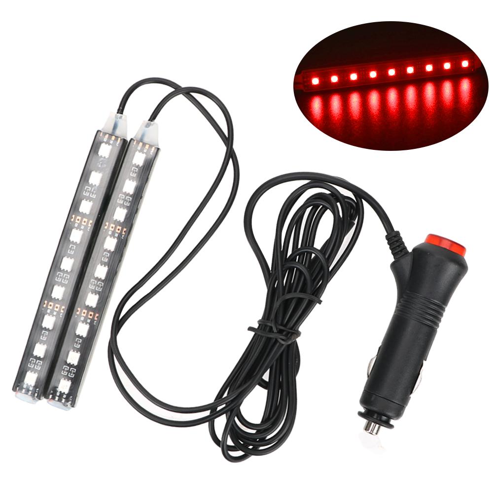 12V-Feuerzeug-Adapter, Auto-Styling, Auto-Atmosphärenlampen, 2 Stück, Auto-LED-Armaturenbrett-Boden-Fußstreifen-Licht, dekorative Innenlampe Red