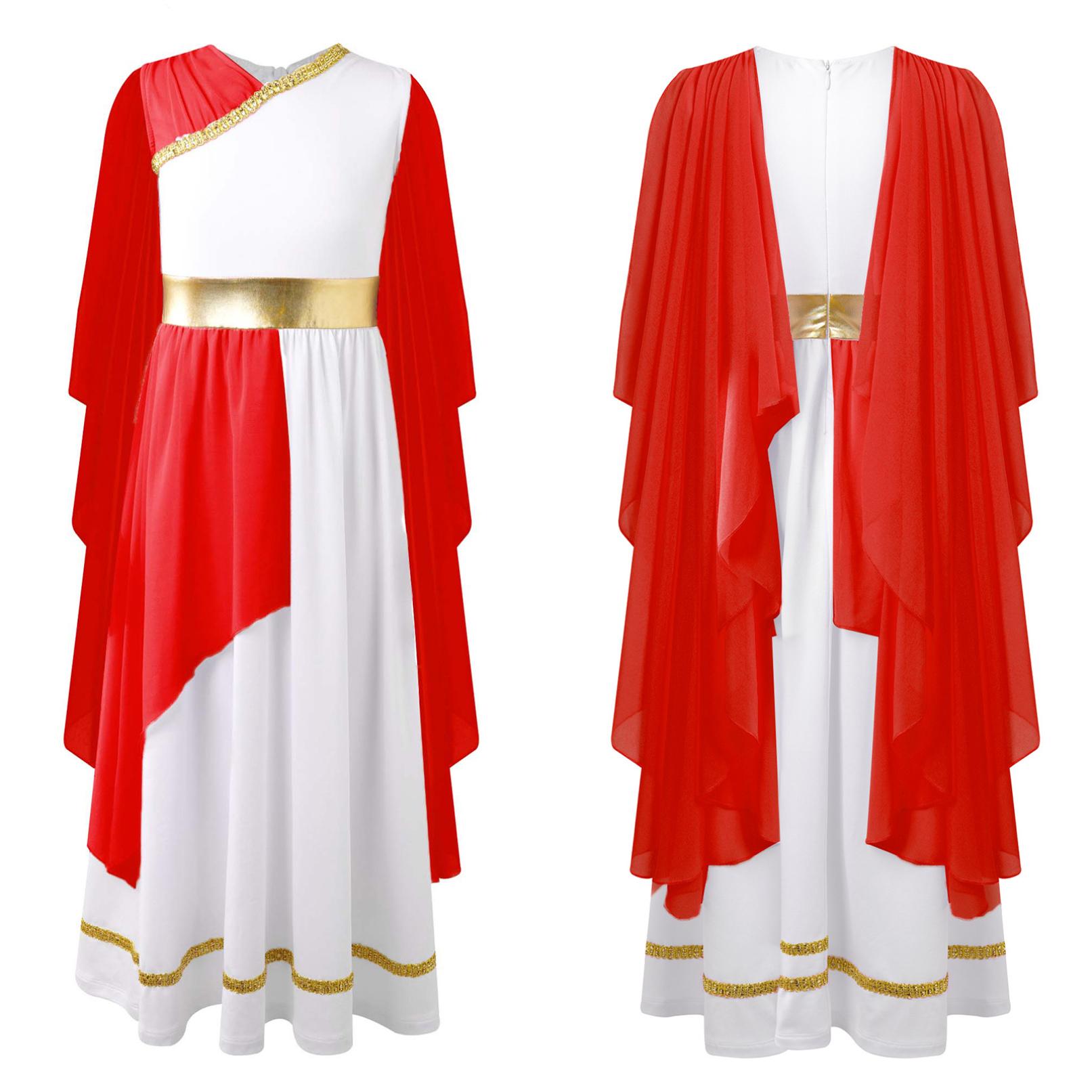 Griechisches Kostüm für Kinder, Mädchen, Römerkleid, antikes Griechenland, Toga-Kleid, Rom, Halloween, Prinzessin, Cosplay, Karneval, Verkleidung 5-6 Years rot