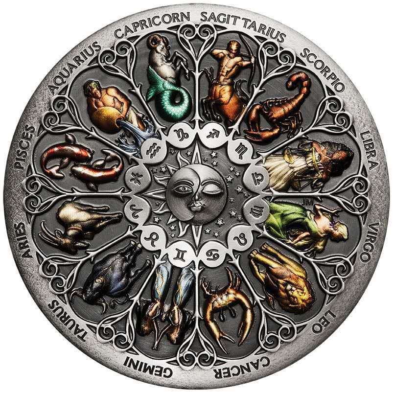 Sehr schöne Tuvalu Zodiac Challenge Silbermünze TheSignof Zodiac Constellation Bunte Souvenirmünzen black