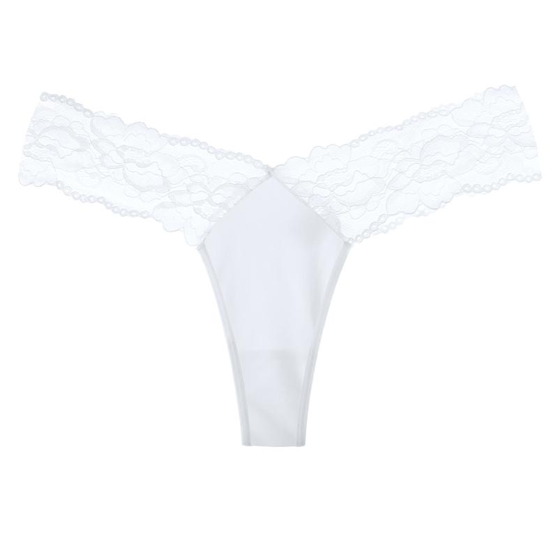 CINOON Frauen Sexy Spitze Höschen Low-taille Unterwäsche Tanga Weibliche G String Atmungsaktive Dessous Versuchung Transparent Dessous XS weiß