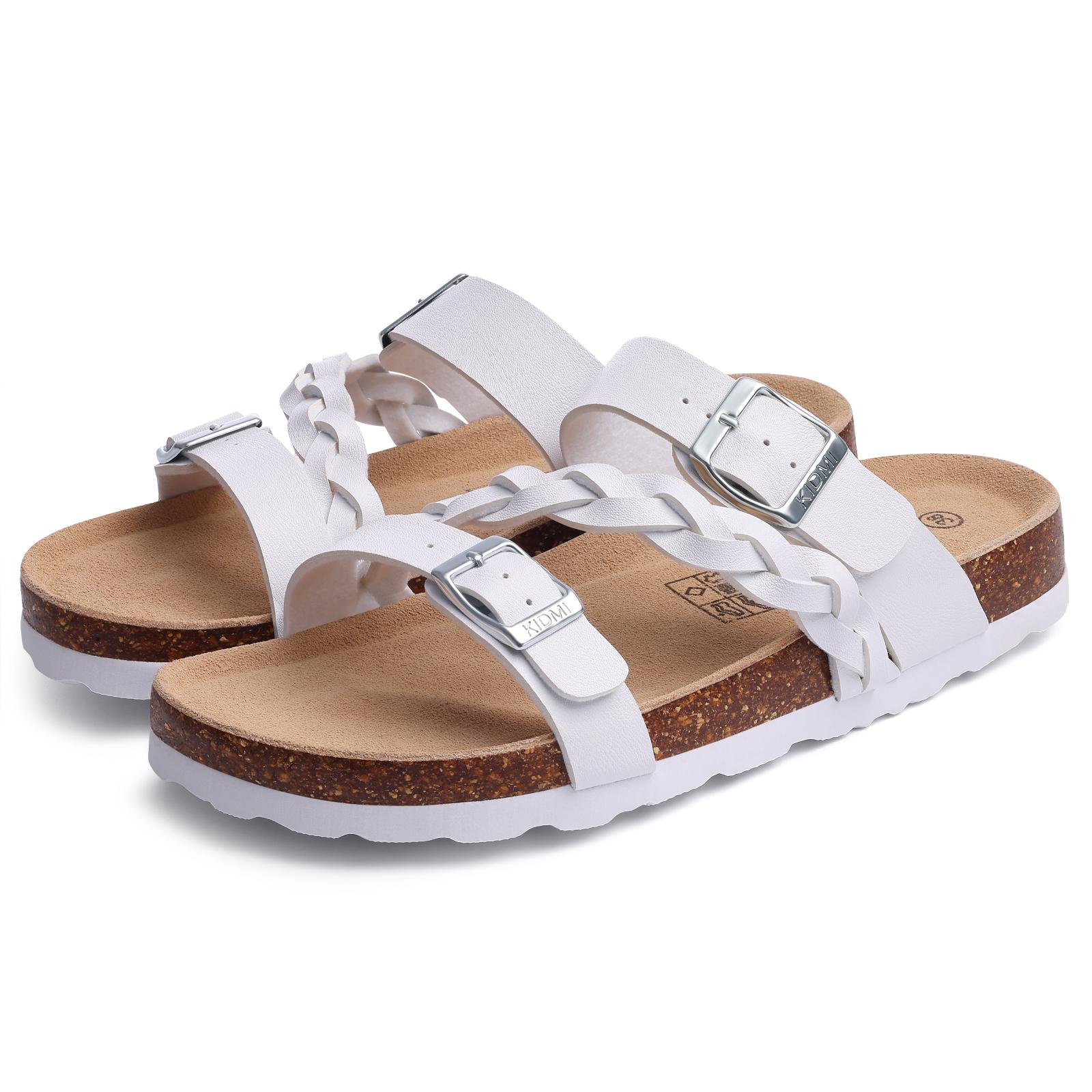 Fashion Litfun Damenmode Kork-Sandalen Neu Sommer Damen Strand-Sandalen mit Doppelschnalle Bequeme Kork-Lauf-Sandalen mit Fußgewölbeunterstützung 41 weiß
