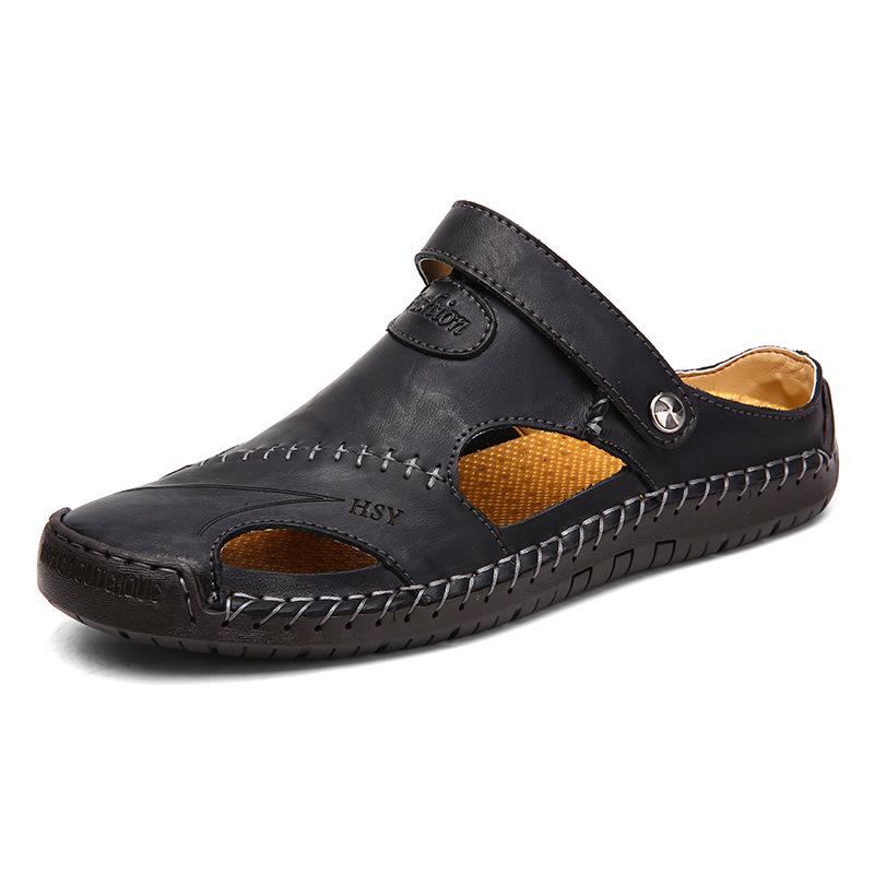 2024Outdoor Sneaker Strand Gummi Flip-Flops Männer Wasser Trekking Sandalen Sommer Sandalen Männer Leder Klassische Römische Sandalen Slipper 41 schwarz