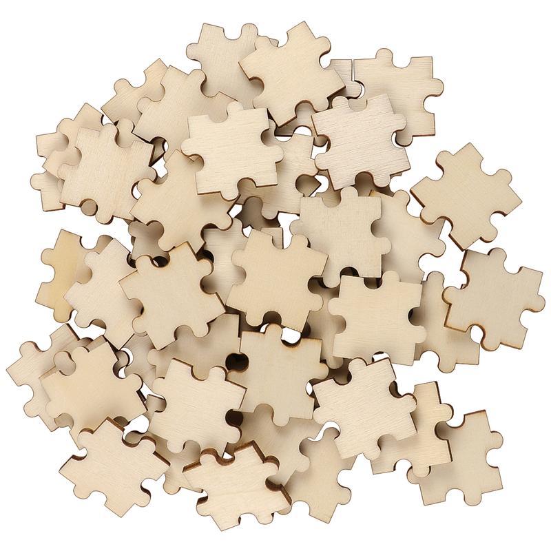 50 Stück unvollendete Holzpuzzle, quadratische Chips, Holzstücke, Ausschnitte, Ornamente für Bastelbedarf, Gravur, Schnitzerei, Dekor white