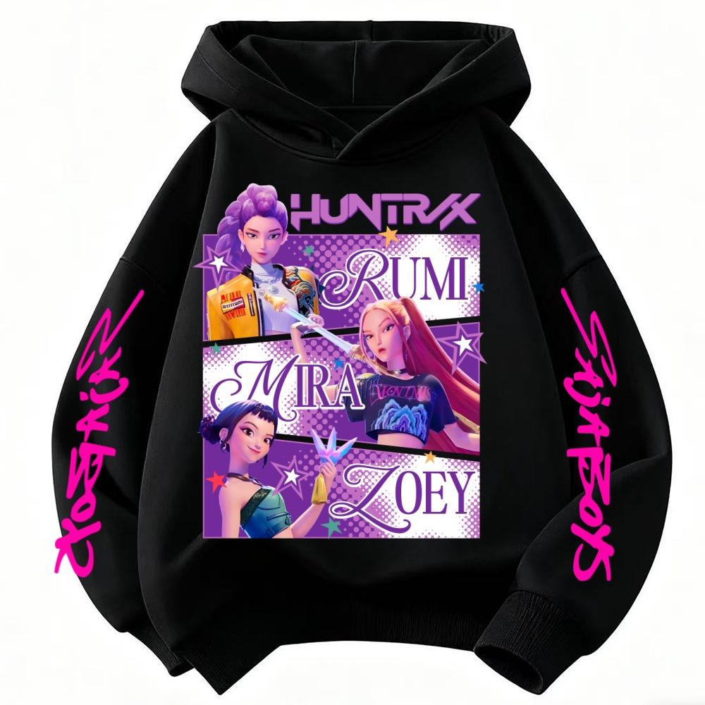Huntrix Hoodie Kinder KPop Dämonenjäger Kleidung Prinzessin Mädchen Kleidung Mode Jungen Kleidung Frühling Herbst Sweatshirt Kinderoberteile 140 schwarz