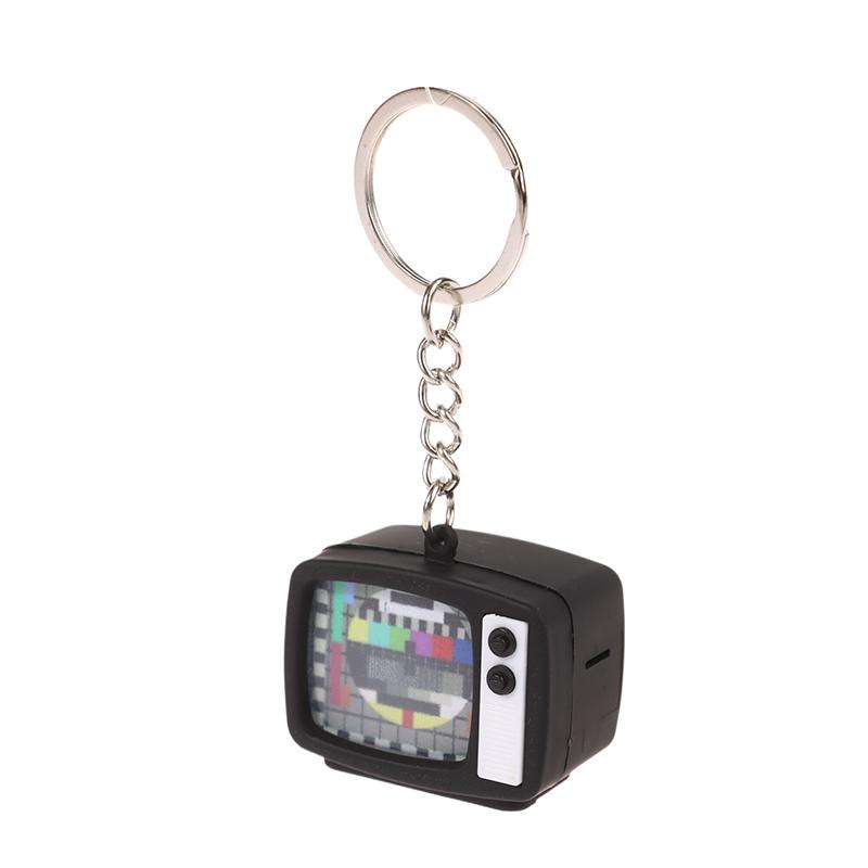 Mini Vintage TV Set Schlüsselanhänger Simulation LED Sound TV Modell Schlüsselanhänger Kreativer Fernseher Schlüsselanhänger Tasche Anhänger Auto Schlüsselanhänger as the picture
