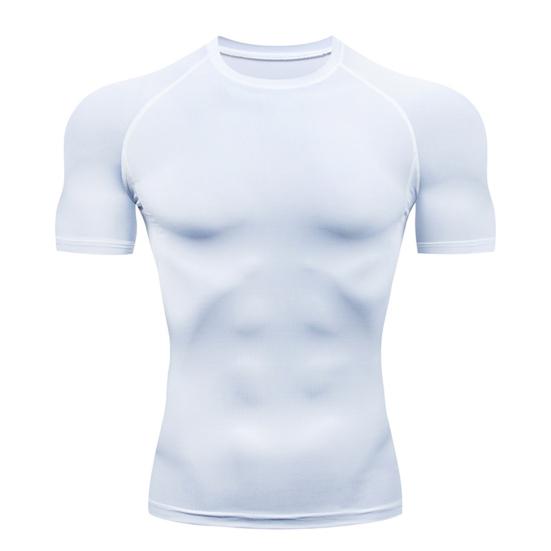 Fitness-Top, O-Ausschnitt, Sportbekleidung, feuchtigkeitsableitend, Sommer-Lauf-Kompressions-T-Shirt, Streetwear L weiß