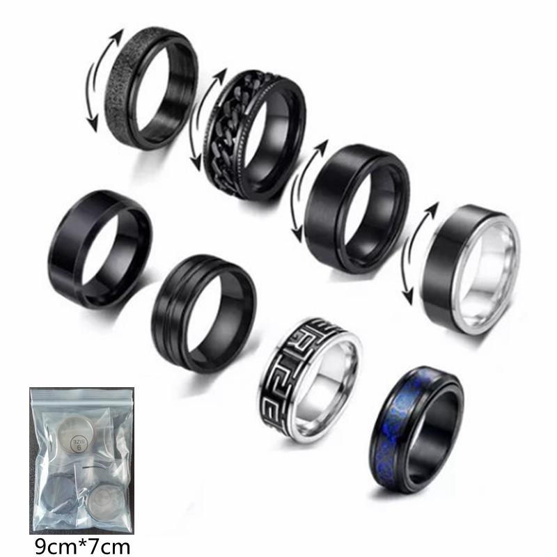 Mode Herrenschmuck Schwarz Set Titan Stahlring Spinning Dekompression Vintage Ring Temperament Paar für Männer Frau Party Schmuck Geburtstagsgeschenke 9 #
