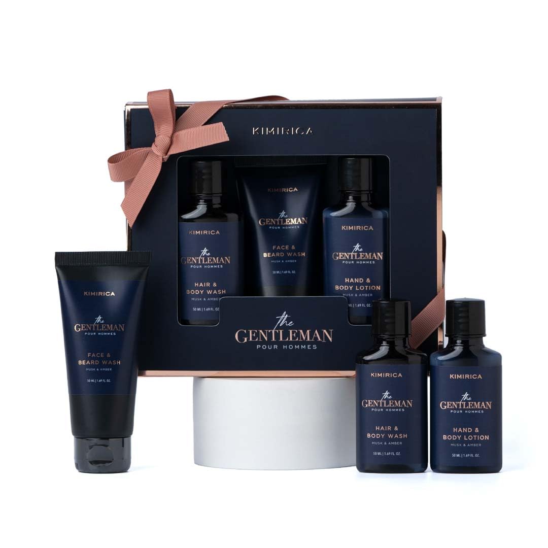 Kimirica Geschenkset für Bruder Herren Bade-Pflege Trio Geschenkset für Männer | Premium Geschenkset für Ehemann & Freund, Bruder Set mit 3 Teilen black