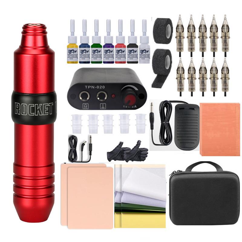 Komplettes Tattoo-Stift-Set für Anfänger mit Tattoo-Netzteil, Tinte, Tattoo-Maschinen-Set rot