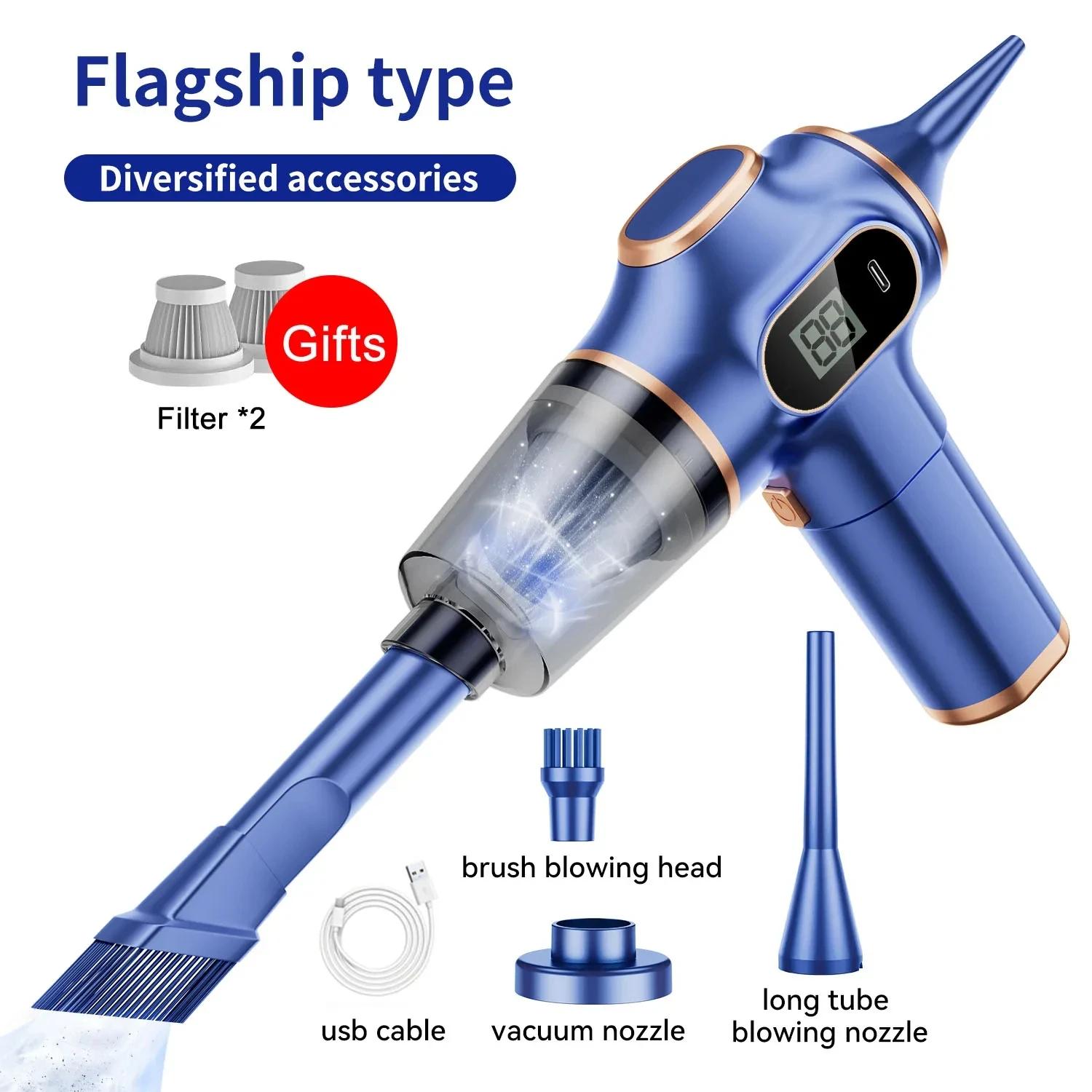 NEU Original 5 in1 kabelloser Staubsauger mit Super-Saugfunktion für Autos Tragbarer Roboter-Staubsauger Handheld für Haushaltsgeräte im Auto 2 Pcs Filter blau