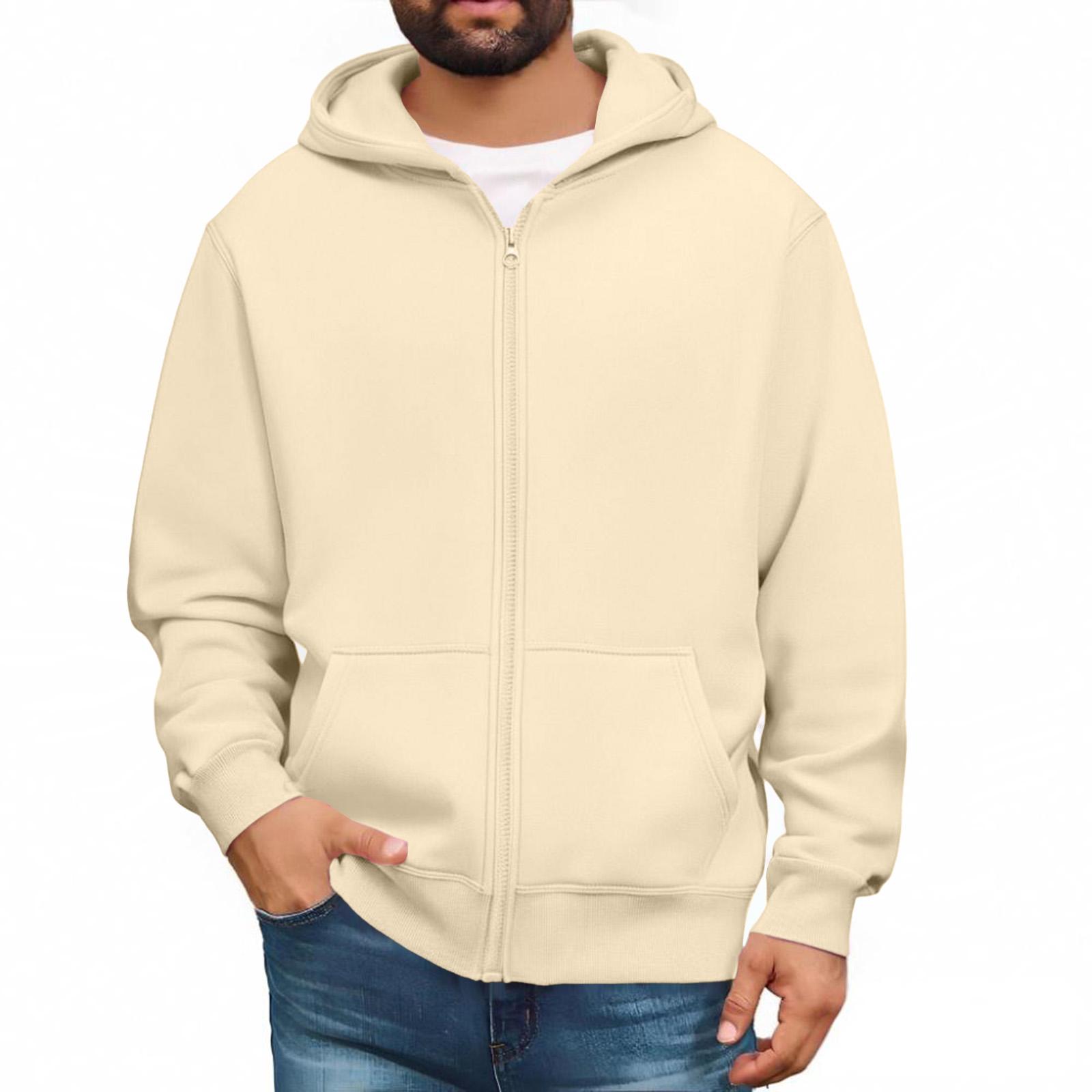 Herren Sweatshirts mit durchgehendem Reißverschluss, langärmlige Pullover-Tops, lässige und große Jacken mit Taschen XL khaki