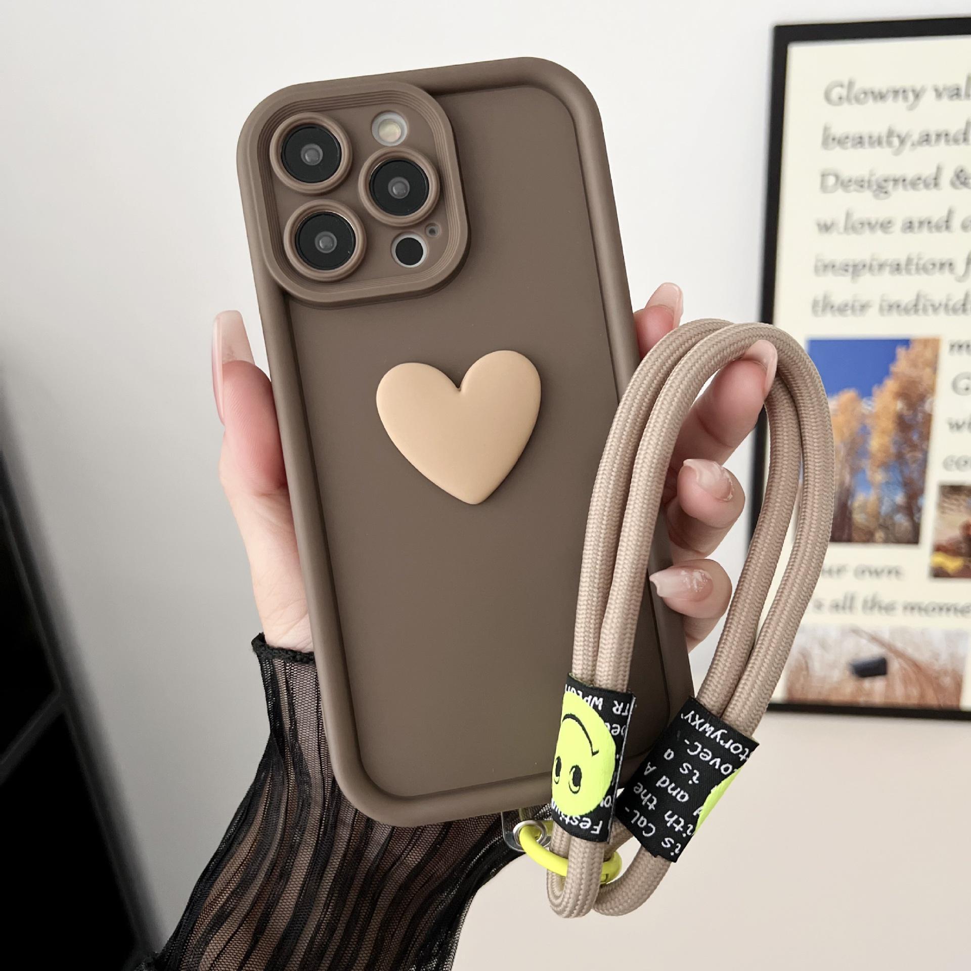 Hülle für Motorola Edge 50 Fusion Moto Edge 50 Neo G64 G24 G75 G55 G35 G85 G84 G22 Edge 50 ProPhone Hülle Love Heart Hnad Chain Cover Moto Edge 50 Neo&Case & Strap kaffeebraun