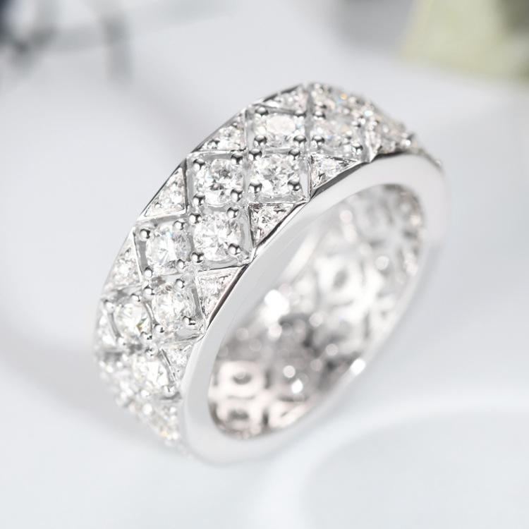 Platin Diamantring Check Voll Diamant Mode Mädchenring Super Flash Luxus Zeig Großes Geld No. 10 white