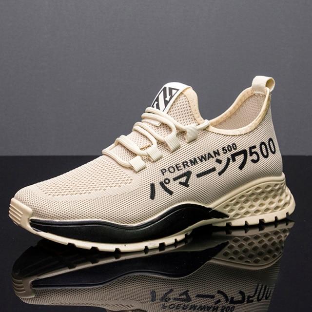 Mode Herren Sneakers Atmungsaktives Mesh Sport Laufschuhe Herrenschuhe Trend Tennis Männliche Sneakers Leichte Casual Walking Plateauschuhe 39 beige