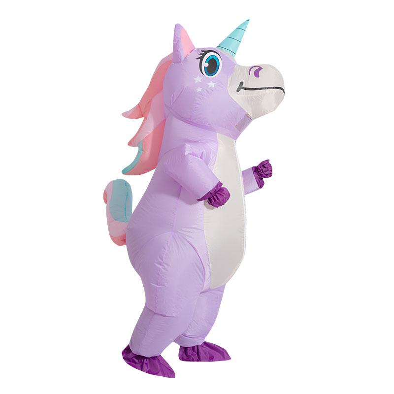 Anime aufblasbares Einhorn Kostüm Rosa Ganzkörper Einhorn Cosplay Kostüme mit Gebläse Lustiges Party Halloween Kostüm für Erwachsene One Size violett