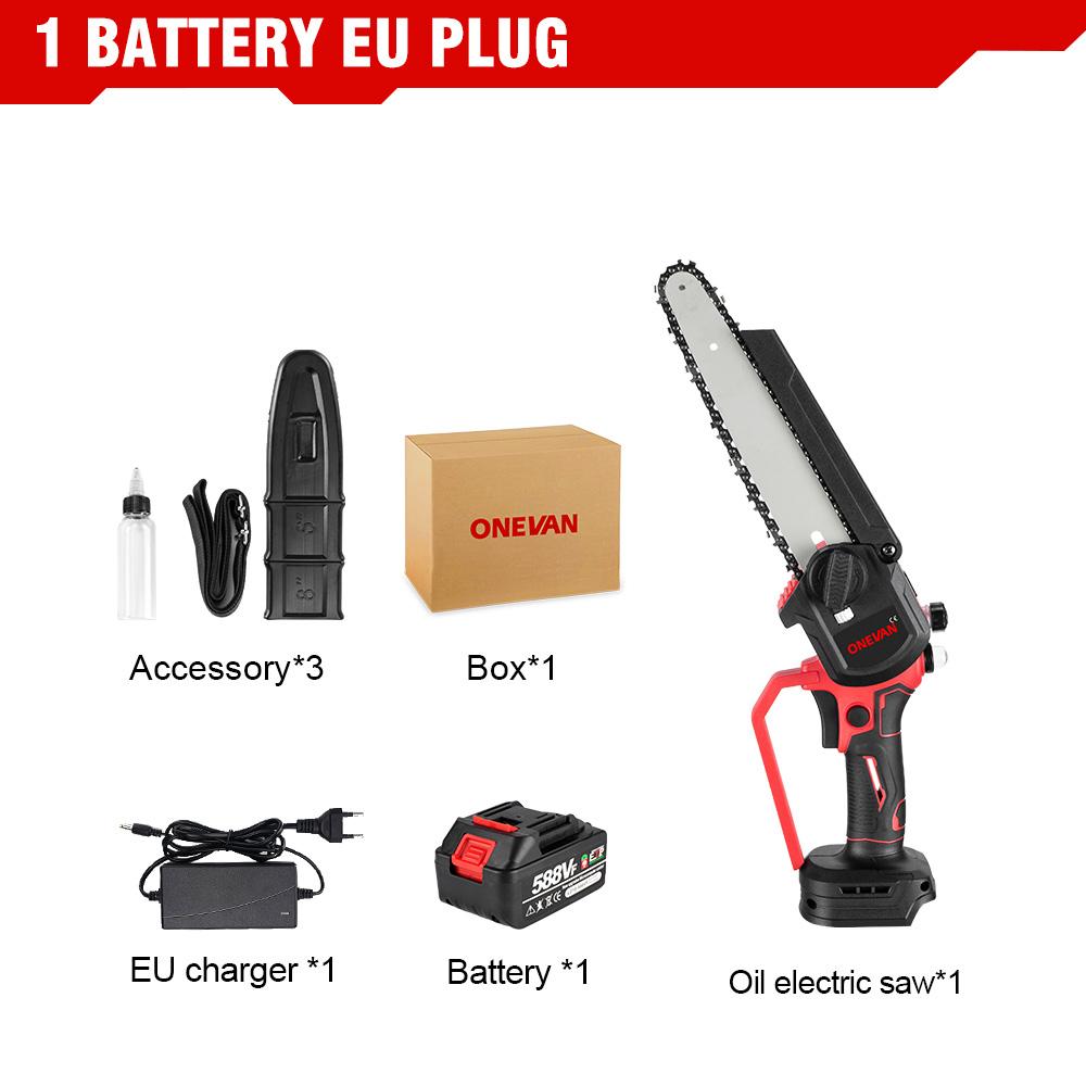 ONEVAN 8 Zoll Bürstenlose Elektrosäge mit Ölkanne Akku-Astschneider Holzbearbeitungs-Kettensäge Für Makita 18V Akku 1 Battery Set