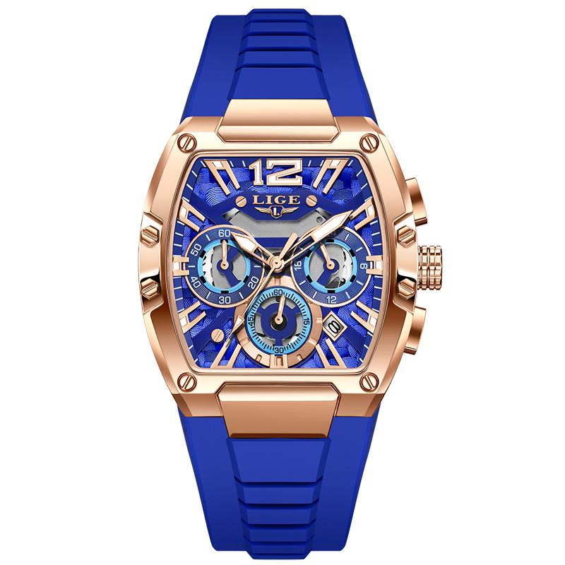 LIGE Neue Luxus Herrenuhr Mode Business Quarz Armbanduhren Leuchtend Wasserdicht Chronograph Herrenuhren blau/gold