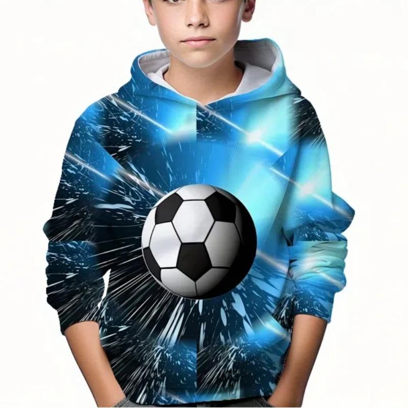 Kindermode Fußball 3D gedruckt Jungen Casual Kapuzenpullover Sweatshirt für Frühling Herbst Kinder Tops Kleidung 100CM