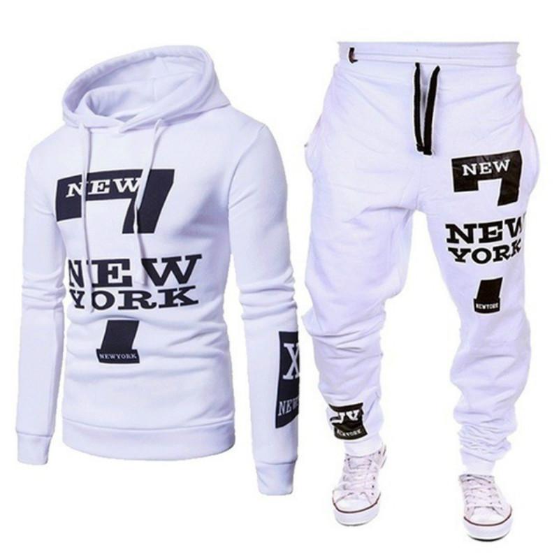 Frühling Herbst Mode Langarm Hoodies + Hosen männer Casual Brief Drucken Set Pullover Anzug Sport Anzüge XXL weiß