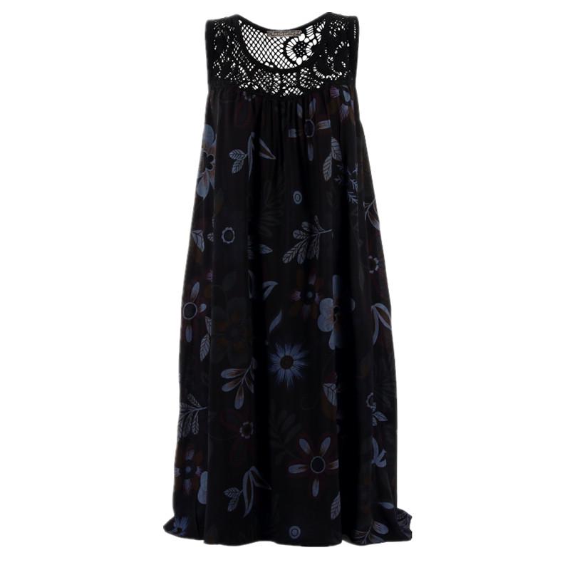Mode Plus Größe Kleid Frauen Sleevelss Spitze Print Kleid Lose Casual Sommer Kleid XXXXXL schwarz