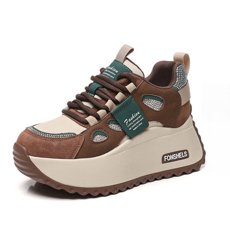 7CM Echtes Leder Bequeme Versteckte Absätze Sneaker Neue Herbst Block Flats Plateau Skateboard Schuhe Vulkanisierte Klobige Sportschuhe 37 braun