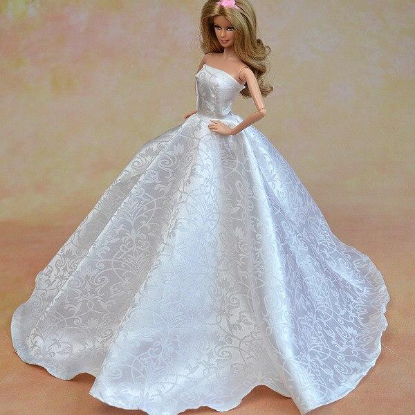 Weißes schulterfreies Hochzeitskleid, Puppenkleidung für Barbie-Puppen-Outfits, Abendparty-Kleider für 1/6 BJD-Puppe, Spielzeugkind weiß